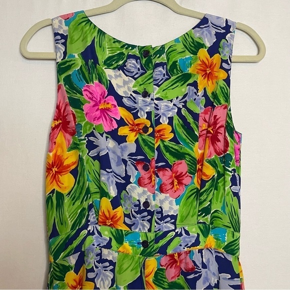 Talbots Silk Tropical Floral Pleated Button Back Midi Dress Vintage 90s - Picture 9 of 13